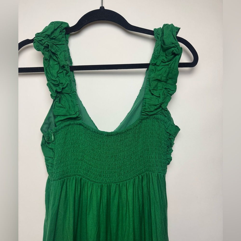 Jason Wu sleeveless emerald green linen blend maxi boho cottagecore resort dress - Picture 5 of 11